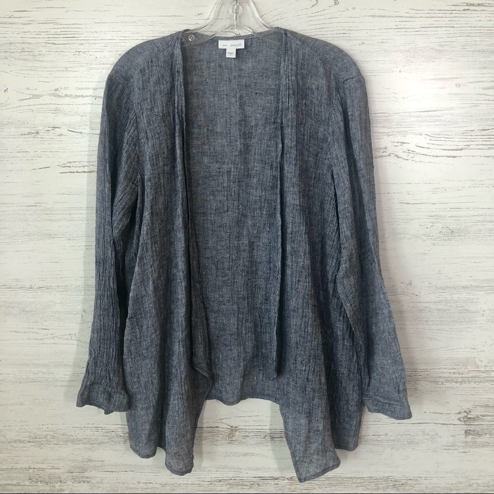 J. JILL PURE JILL 100% Linen Open Sheer Waterfall Long Sleeve Cover S